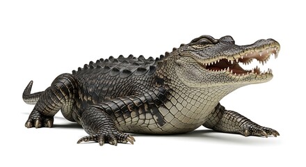 Fototapeta premium Large toy crocodile on white background.
