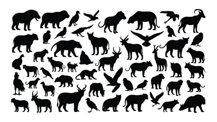 Obraz premium A diverse collection of animal silhouettes including mammals and birds rendered in a flat black style silhouette high quality professional detailed