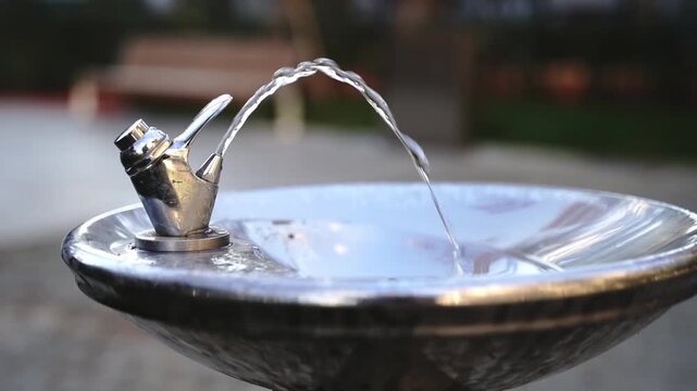 Drinking Fountain with Flowing Fresh Water Stream in Park