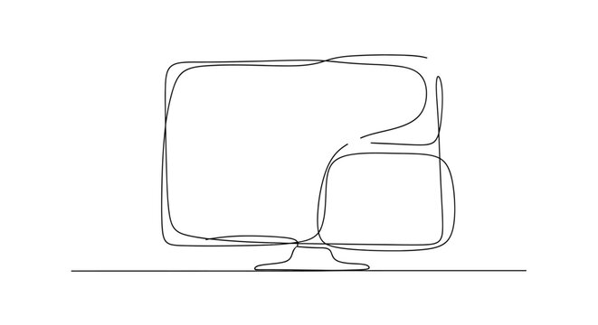 Minimalist Computer Monitor Drawing, Single Line Art, Technology Icon, Retro Style