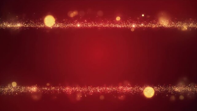 Sparkling Gold Glitter Falling on Dark Red Gradient Background with Bokeh Lights