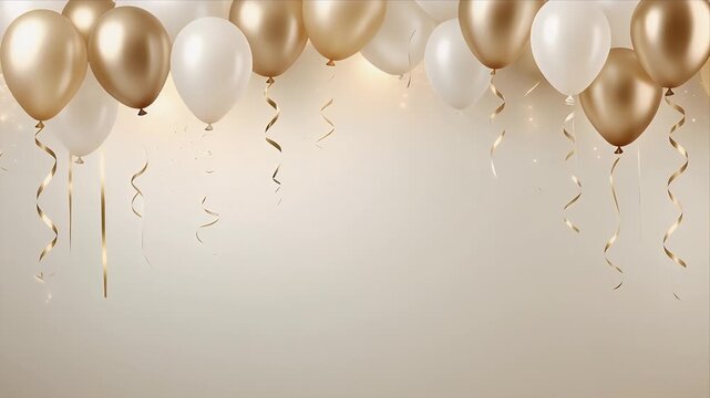 Floating Gold Balloons with Confetti in Soft Light Minimalist Celebration Background
