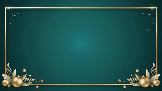 Elegant Gold Ornament Frame on Dark Teal Gradient Background with Festive Decor
