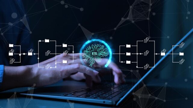Ai Futuristic holographic data interface file folder digital manage documents cloud big database paperless search scanning Ai business virtual screen Automation Storage office artificial intelligence