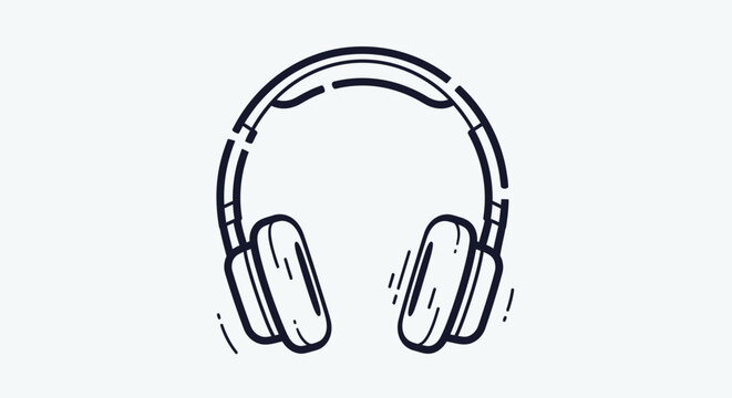 A person wearing headphones listening to music on a white background illustration.