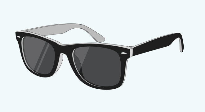 A pair of black sunglasses with dark lenses are shown.