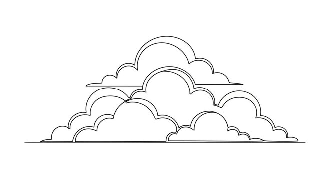 Minimalist Cloud Line Art: Simple Cumulus Formation, Isolated on White Background