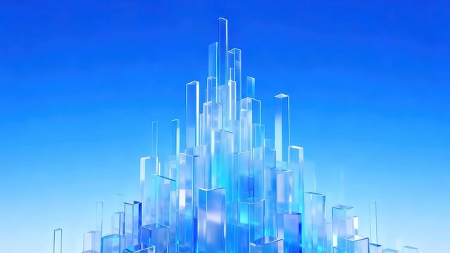 C4D Tech Poster Background Grand Magnificent, Klein Blue Gradient Full Frame, Transparent Geometric Elements Converging Upward, Minimalist 8K Ultra Clear Details, Elegant Powerful Composition