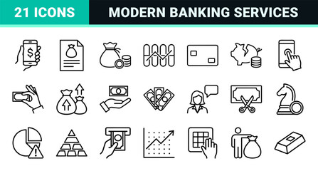 Fototapeta premium Global Banking and Finance Minimalist Monoline Icon Set featuring Geometric Line Art for Fintech, Investment, and Commercial Banking.