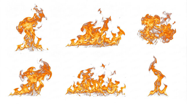 Vibrant collection of burning fire flames and explosive bursts.