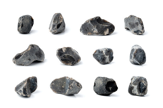 Natural black flint, chert mineral isolated