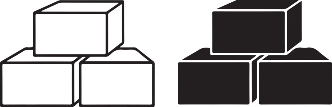 Three block elements in flat outline and solid versions representing a foundation or basic structure