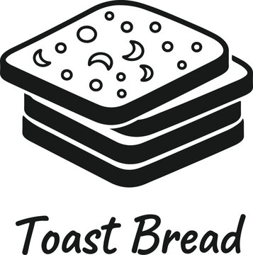 Toast bread slices stack with text logo for cafe breakfast menus and grocery store bakery department branding