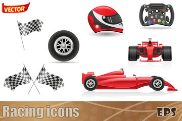 Naklejka premium set racing icons vector illustration isolated on white background