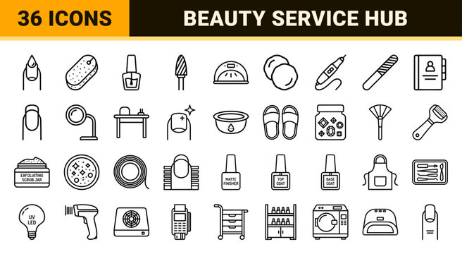 Professional Manicure and Pedicure Beauty Salon Symbols featuring Minimalist Monoline Geometric Line Art for Commercial UI Design