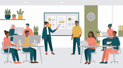 Fototapeta premium Business presentation and team working in a modern office environment