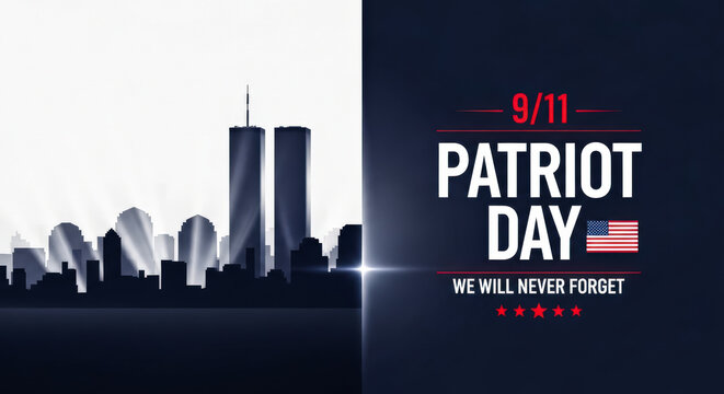 Patriot Day Remembrance Poster with New York City Skyline and Twin Towers Silhouette