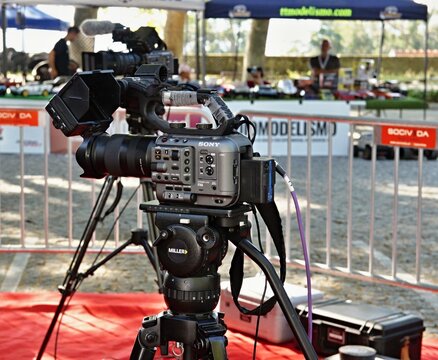 Sony professional video camera recording outdoor event