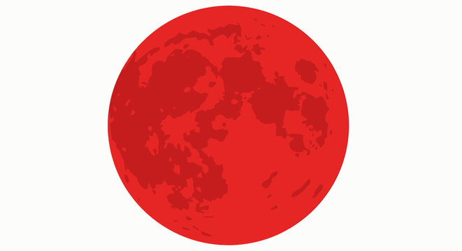 A vibrant red moon glows brightly in the night sky with craters.