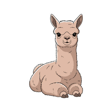 Cute Cartoon Alpaca Sitting Down.