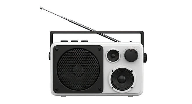 Retro White and Black Portable Radio with Antenna