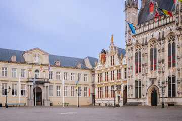 Fototapeta premium Burg Square with the City Hall, Old Civil Registry, and the Liberty of Bruges.