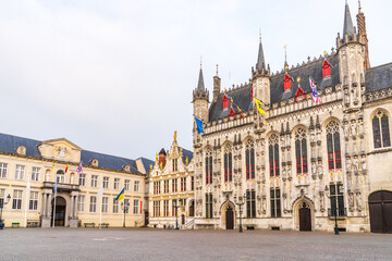 Obraz premium Burg Square with the City Hall, Old Civil Registry, and the Liberty of Bruges.