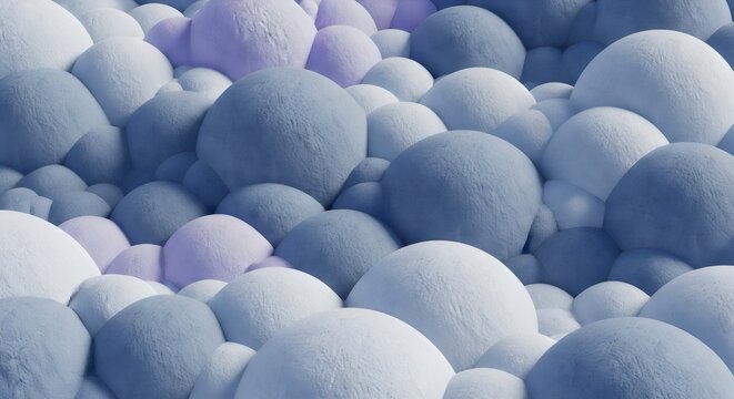 A unique 3d design pattern featuring a group of white cotton swabs and spheres on a blue background, illustrating a concept of individuality like a gold egg in a crowd
