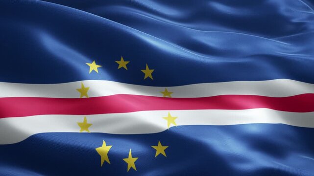 Cape Verde Flag Seamless Loop Animation with Stars, Waving Fabric Background