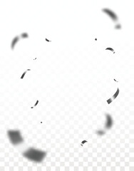 Falling Shiny Silver confetti and ribbon on night background
