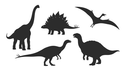 A collection of prehistoric dinosaur silhouettes including a brachiosaurus stegosaurus and pterodactyl silhouette high quality professional detailed modern elegant stylish clean © JASMIN