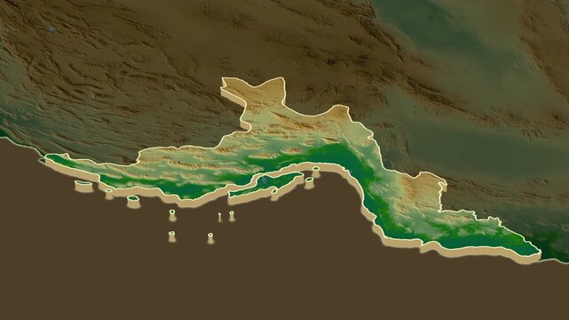 Hormozgan province, extrusion on physical map - inset map with province location in Iran