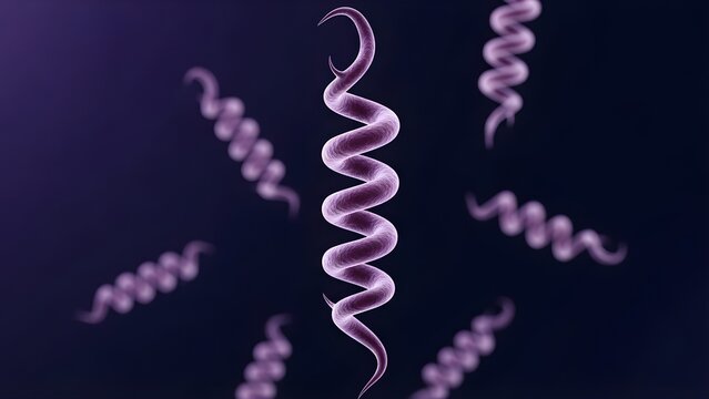Treponema pallidum Bacteria: Scientific Visualization of Syphilis Pathogen, Microbiology Concept: Detailed Structure of Spiral-Shaped Pathogenic Bacteria