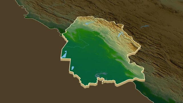 Khuzestan province extrusion on physical map - inset map with province location in Iran