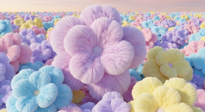 Close up pastel 3D soft flowers dreamy fantasy floral CGI render art illustration