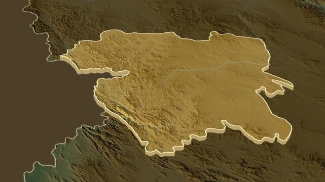 Kurdistan province extrusion on physical map - inset map with province location in Iran