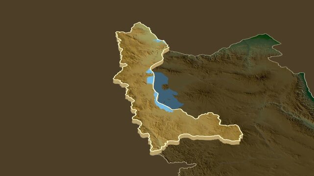 West Azerbaijan Province Extrusion on Physical Map - inset map with province location in Iran