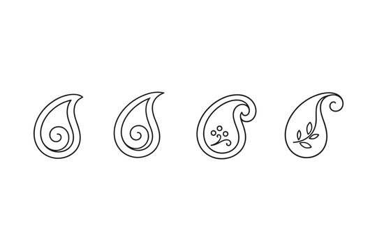 Collection of four distinct paisley motifs in a simple black outline style