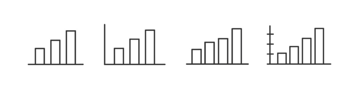 Collection of simple bar chart icons showing upward trends and growth