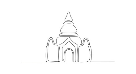 Fototapeta premium Minimalist Single Line Drawing of a Traditional Pagoda Building