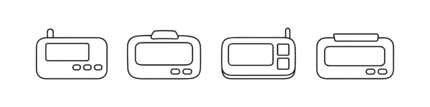Collection of simple line art icons representing pagers and similar communication devices