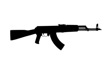 Fototapeta premium Assault rifle icon, Black silhouette assault rifle, Military weapon icon for security, defense, army, war concept, element for design isolated on white background, for web and app. Flat vector