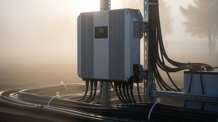 Fototapeta premium Solar Inverter and Electrical Cables for Renewable Energy System in Misty Morning