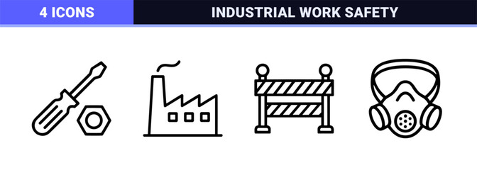 Fototapeta premium Labor Day and Industrial Employment Rights Monoline Outline Symbols; Minimalist Geometric Line Art for Human Resources and Safety.