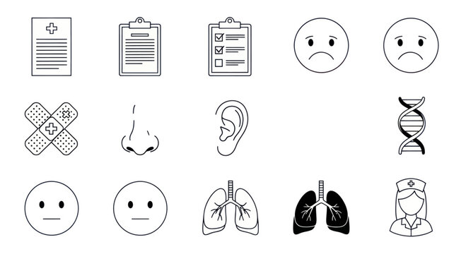 Medical Icons Set: Health, Diagnosis, Emotions, Anatomy, Genetics, Nurse