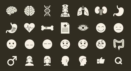 Obraz premium Medical Icons Set: Health, Science, Emotions, and Human Body Symbols