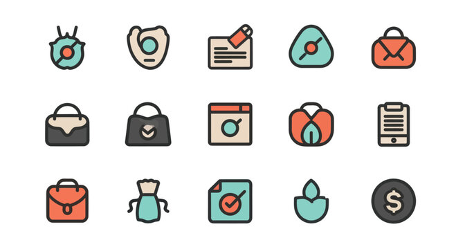Modern Business Icons: Finance, Fashion, and Work Tools - Flat Design