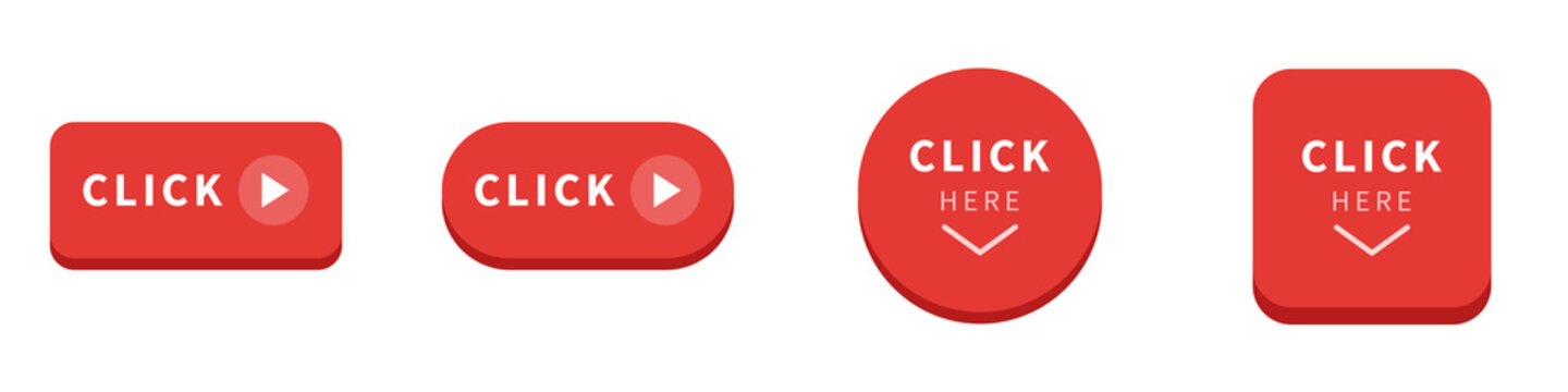 Click here arrow icon button red clipart set on png transparent background for register clicking next download pointer play square circle rounded 3d illustration