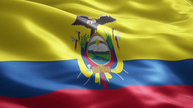 Ecuador Flag Loop Animation with Coat of Arms, Seamless Waving Cloth