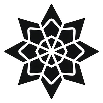 Intricate black and white geometric star mandala design with symmetrical patterns